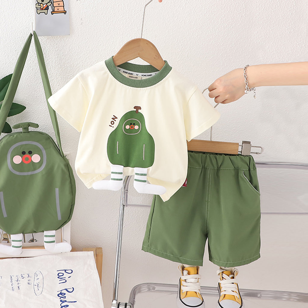 Boys Avocado Printed T-shirt With Green Shorts Set Sets Green 1-2 Y