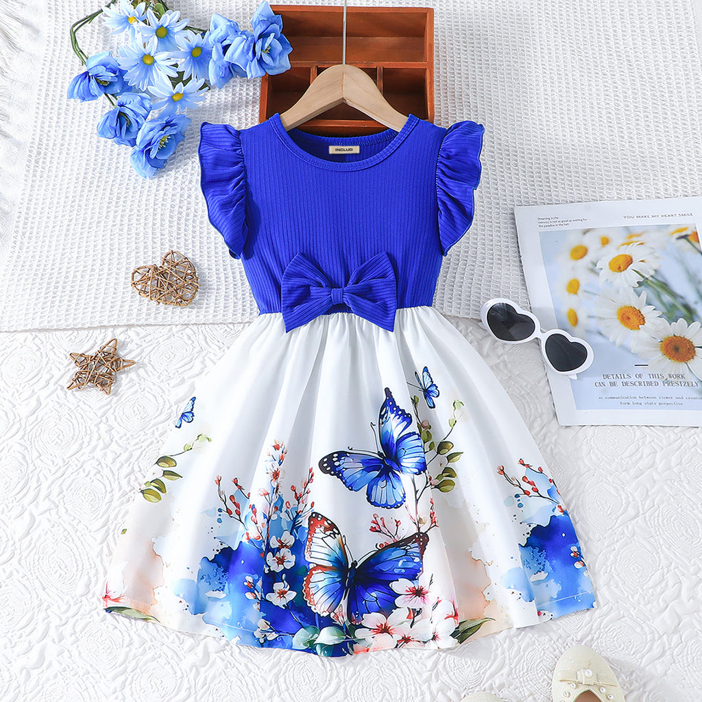 Girls Blue Flared Sleeve Fit & Flare Dress Casual Dresses Blue 2-3 Y