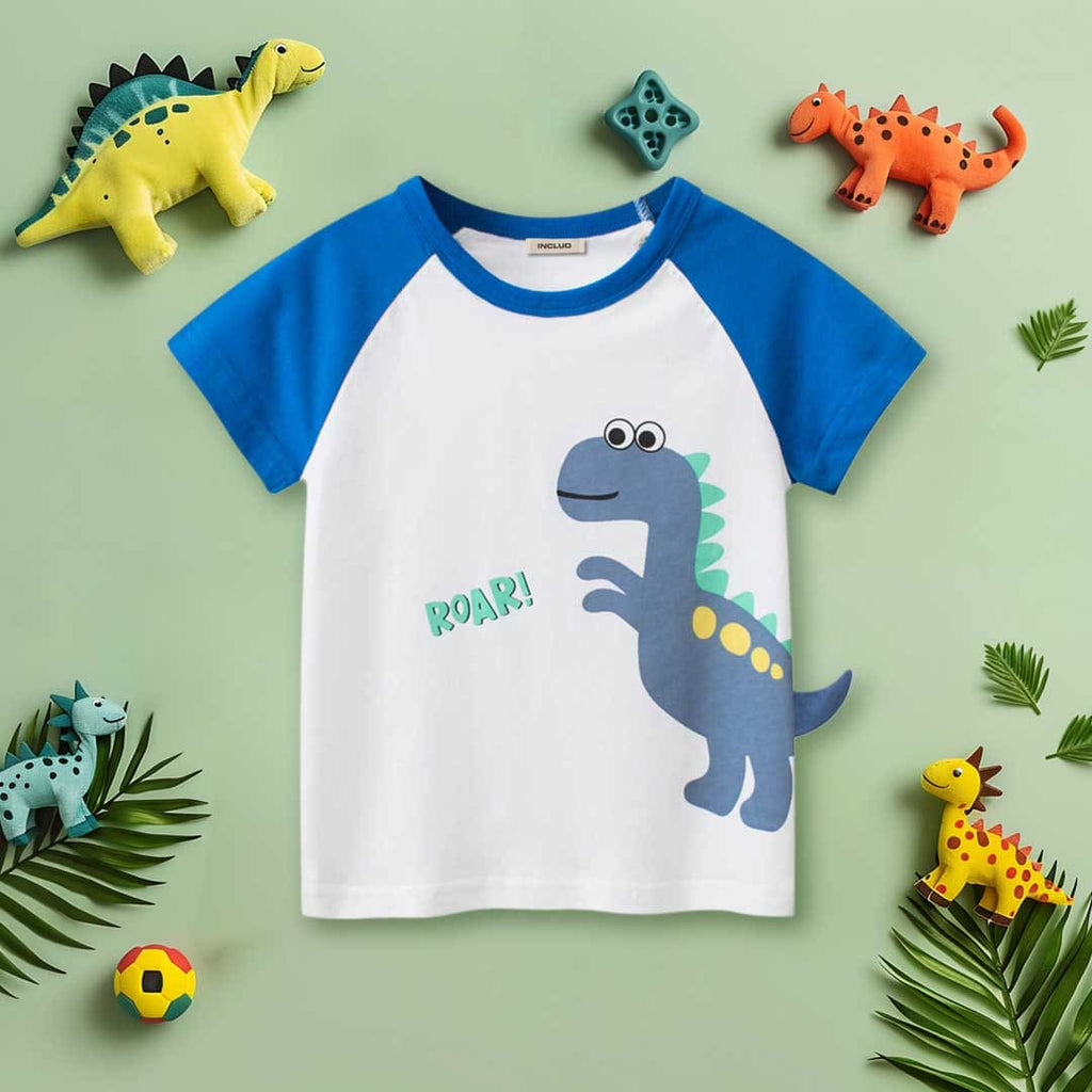 Boys Dinosaur Graphic Raglan Sleeves T-Shirt Tshirts Beige 1-2 Y 