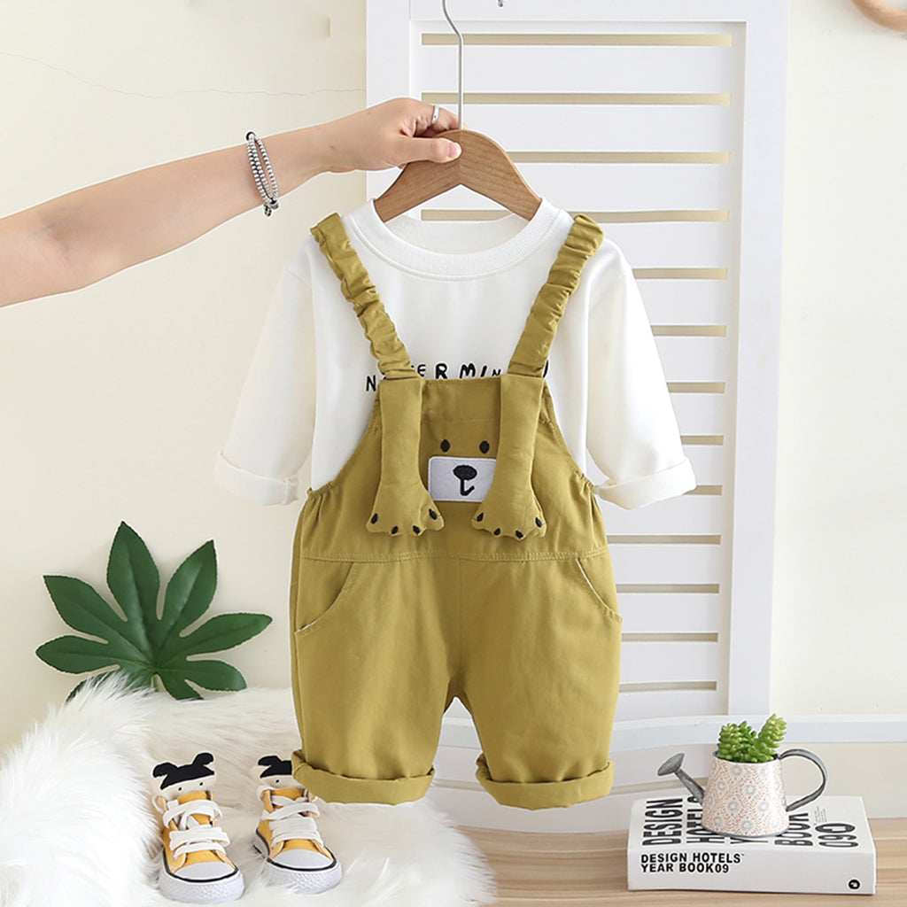 Boys Green Typographic Printed T-Shirt With Dungaree Set 2 pc. Sets Green 1-2 Y