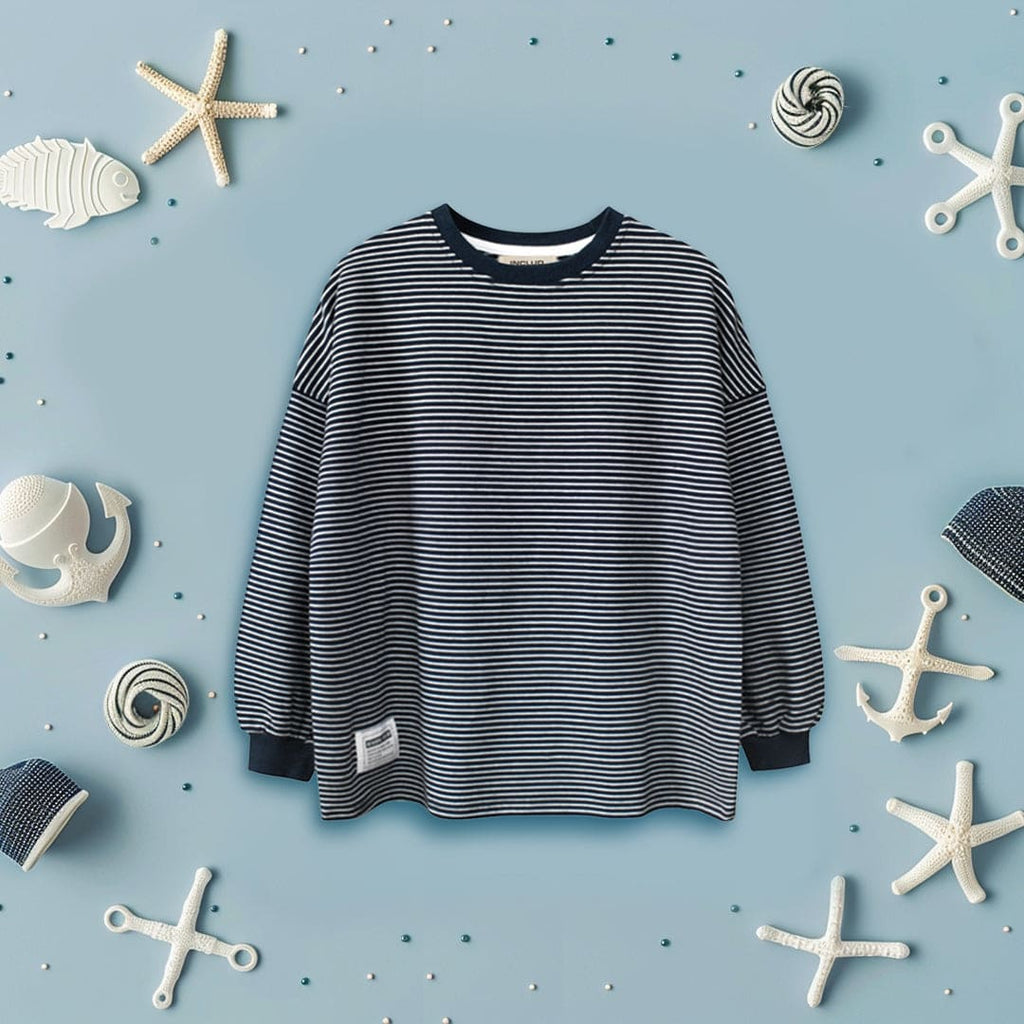 Boys Striped Long Sleeves T-shirt Tshirts Blue 7-8 Y 