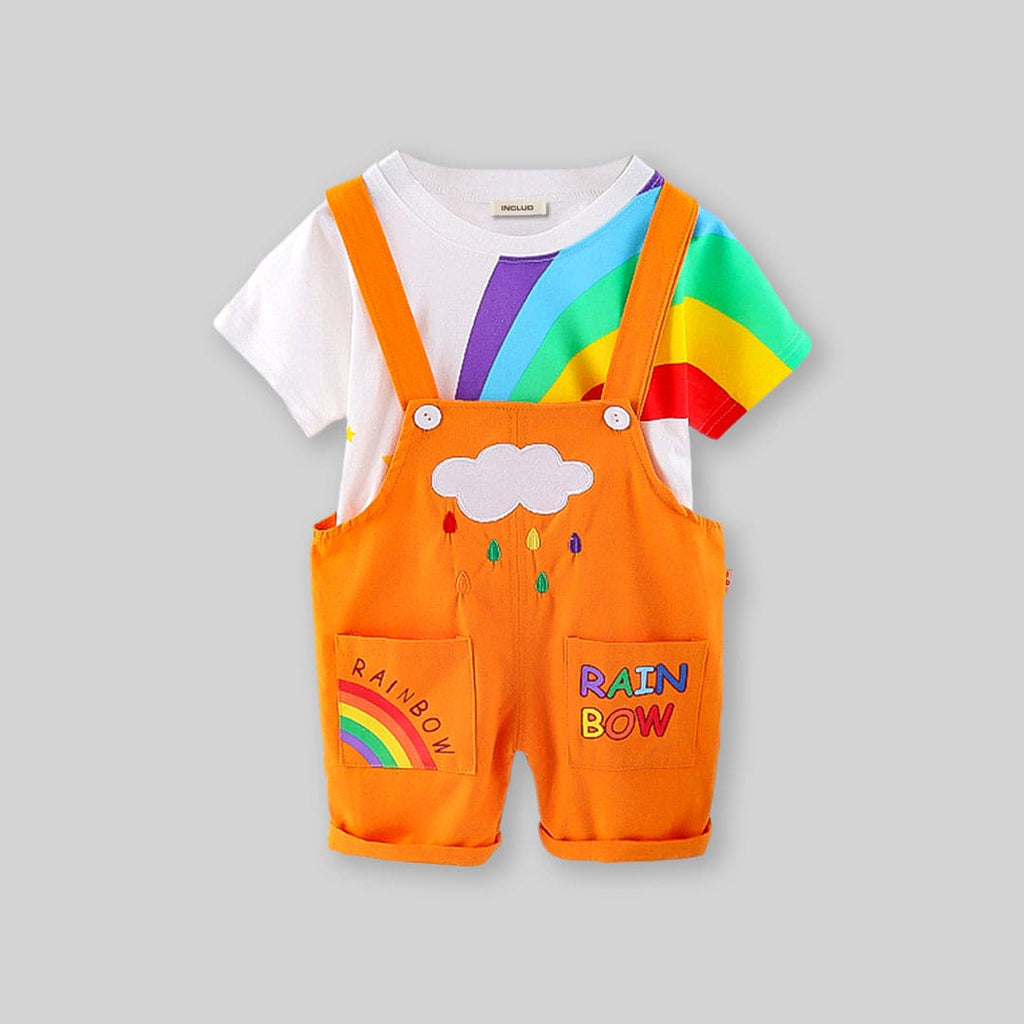 Boys Orange Rainbow Print T-Shirt With Dungaree Set Sets Orange 1-2 Y 