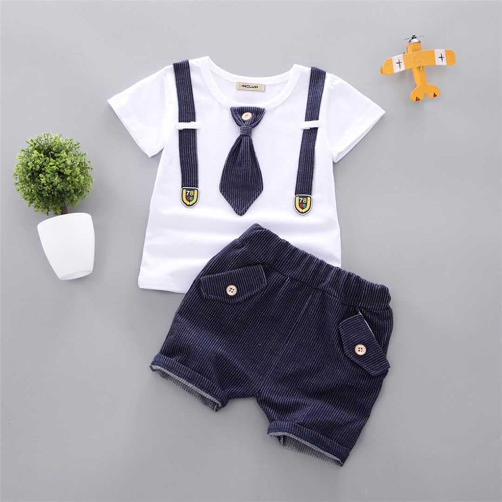 Boys Short Sleeve T-Shirt With Corduroy Shorts Set Sets Blue 1-2 Y 