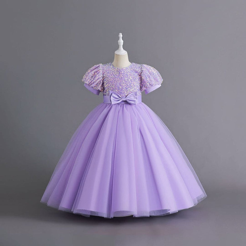 Girls Sequins Embellished Party Wear Gown Party Dresses Purple 6-7 Y 
