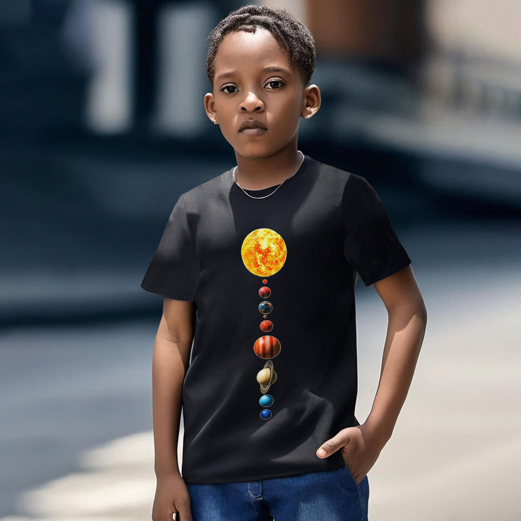 Boys Black Graphic Short Sleeves T-Shirt Tshirts Black 7-8 Y