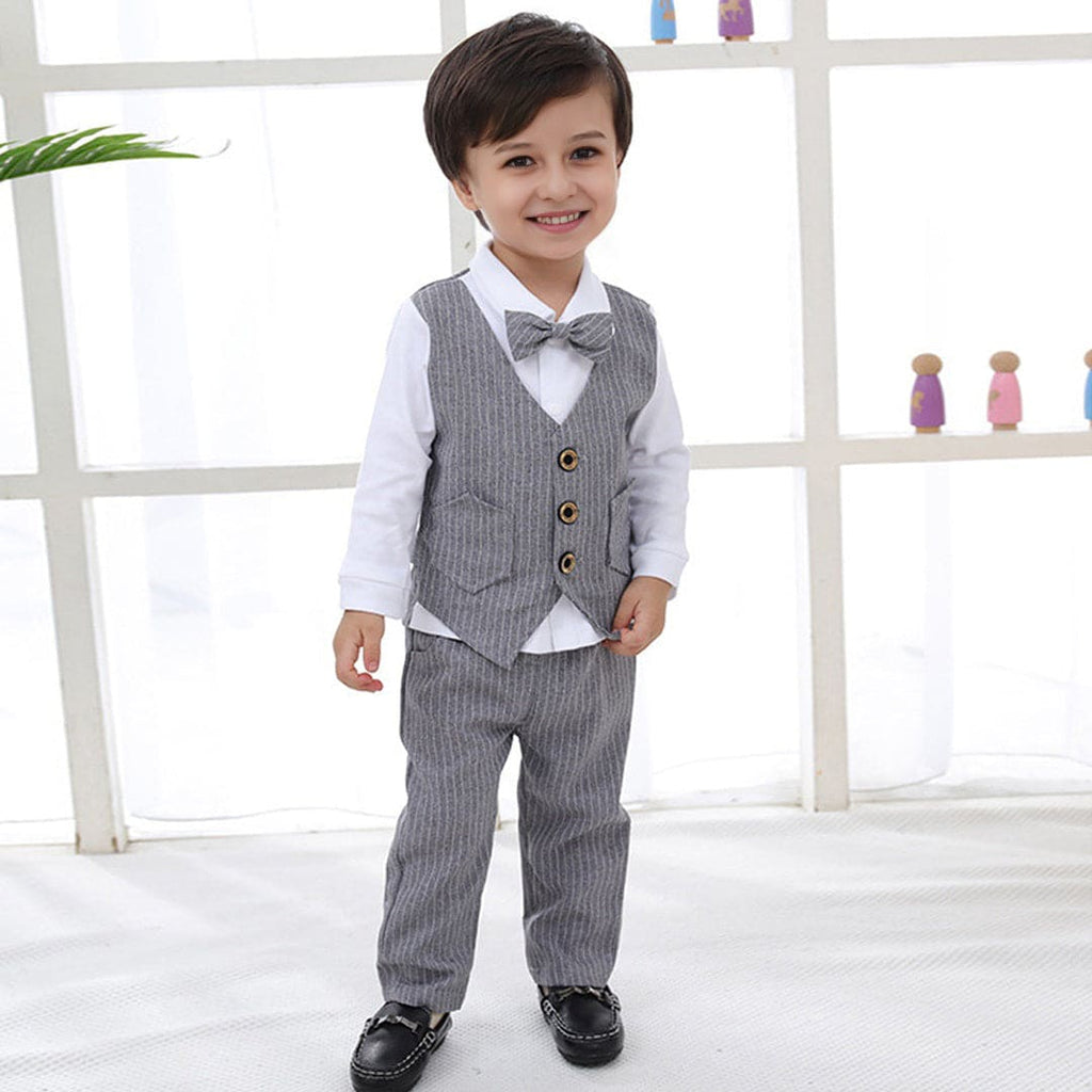 Boys Long Sleeve Jacket Mock Shirt With Trousers Set 2 pc. Sets Gray 1-2 Y 