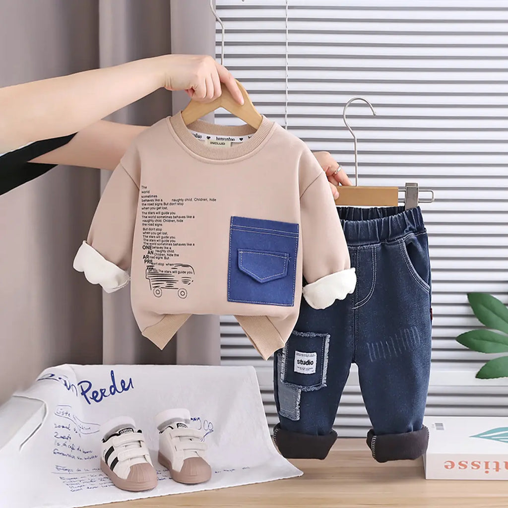 Boys' winter cotton blend sweatshirt and pants set