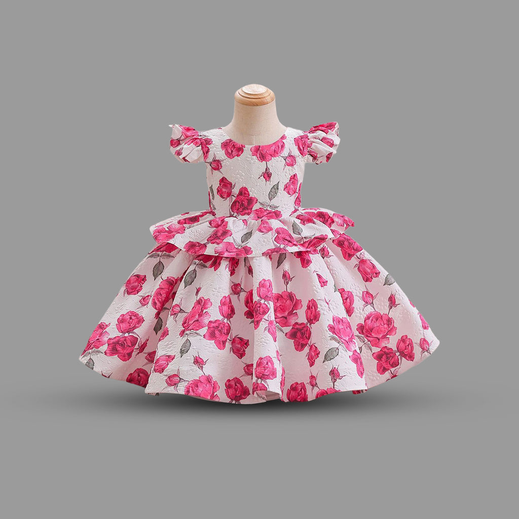 Girls Floral Print Tulle Party Dress Party Dresses Pink 1-2 Y 