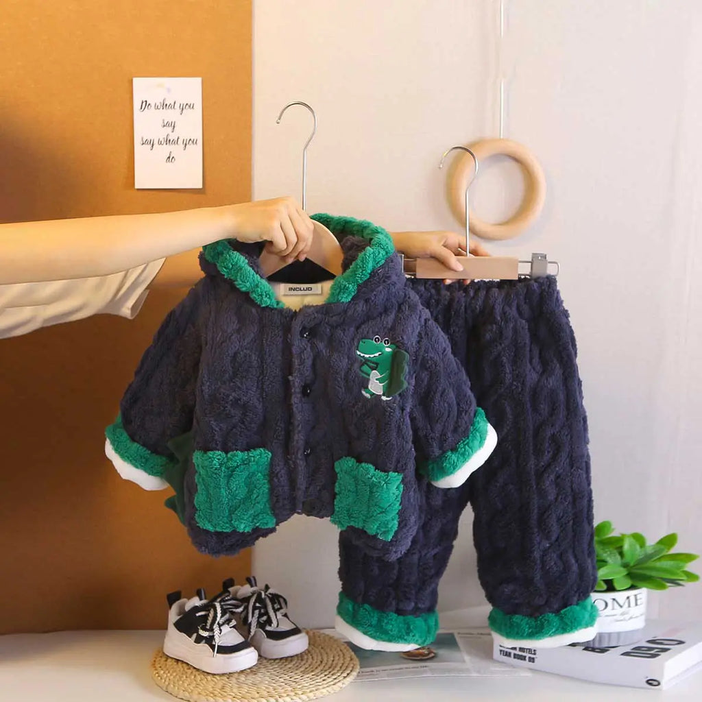 Boys Navy Blue Self-Design Hooded Jacket With Pants Co-ord Sets Sets Navy Blue 1-2 Y