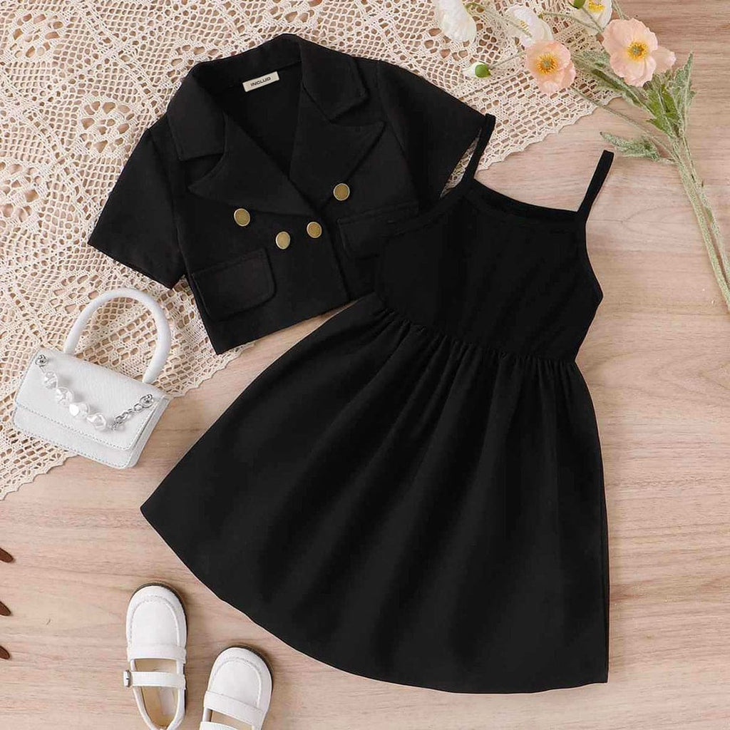 Girls Sleeveless Dress With Short Sleeve Top Casual Dresses Black 3-4 Y 