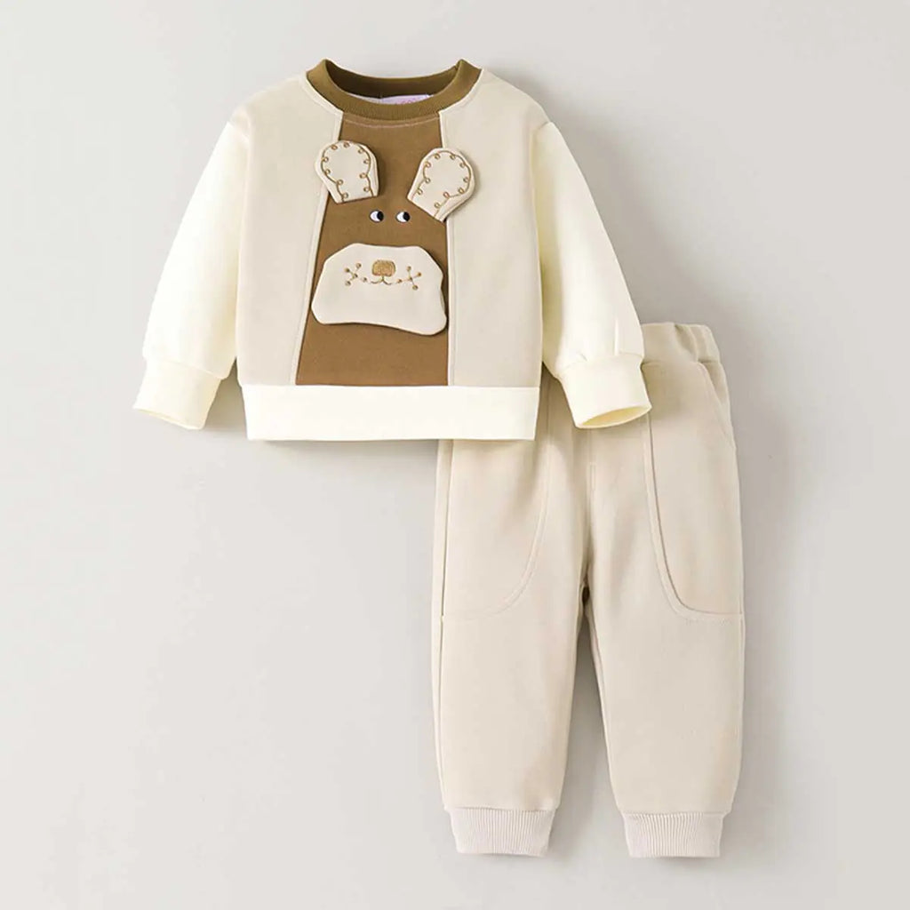 Boys Beige Bear Applique Sweatshirt With Jogger Sets 2 pc. Sets Beige 1-2 Y
