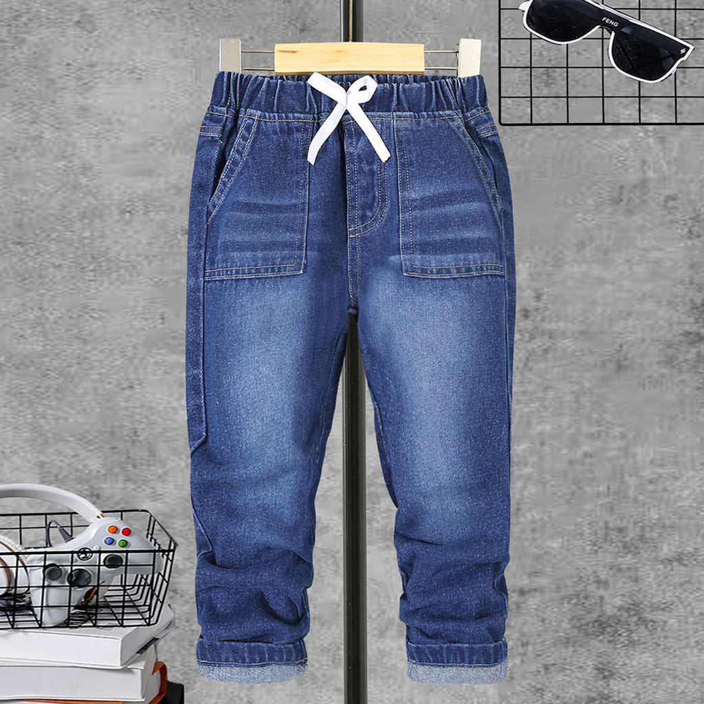 Boys Blue Solid Denim Winter Pants Jeans Blue 3-4 Y