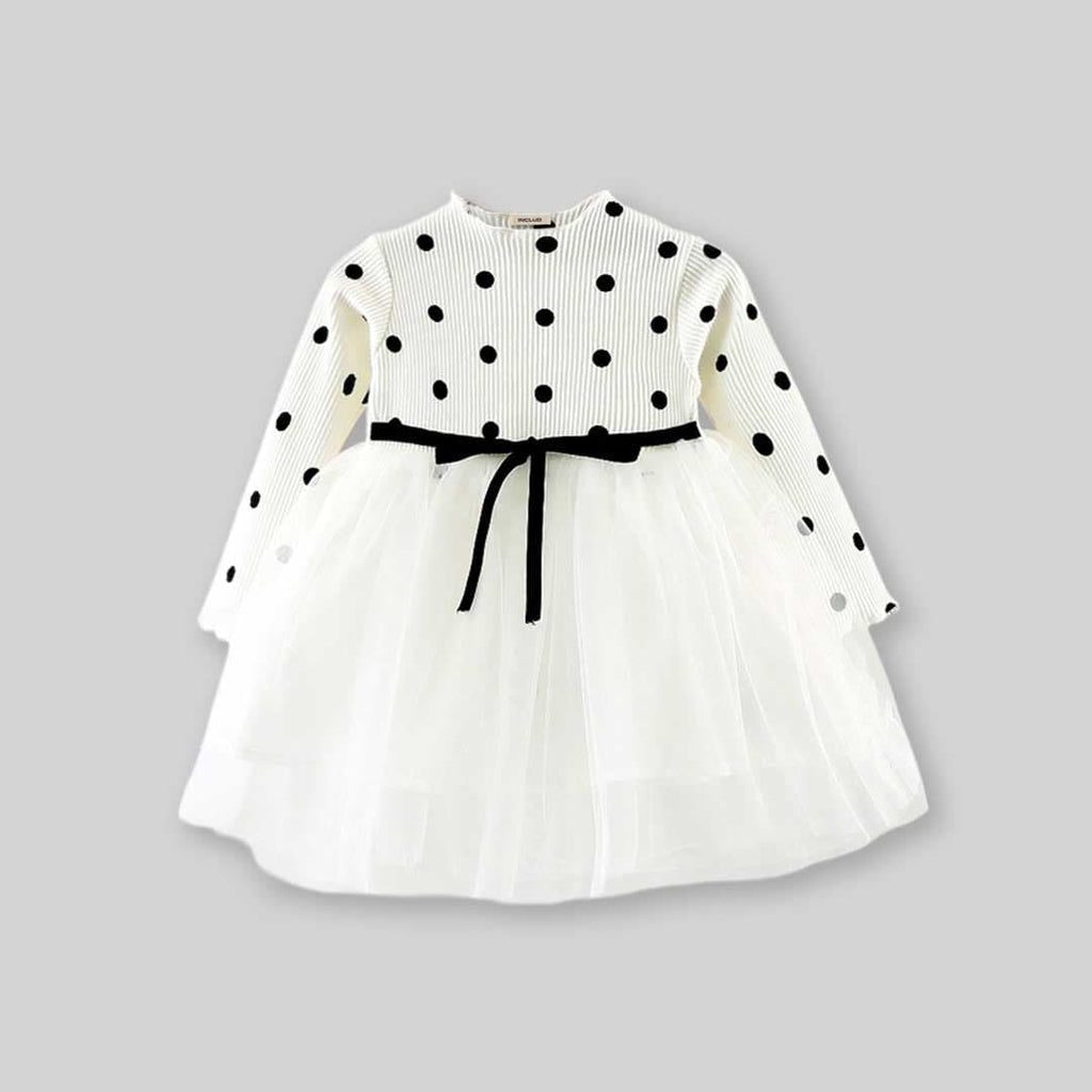 Girls Polka Dot Printed Long Sleeve Dress Casual Dresses White 1-2 Y 