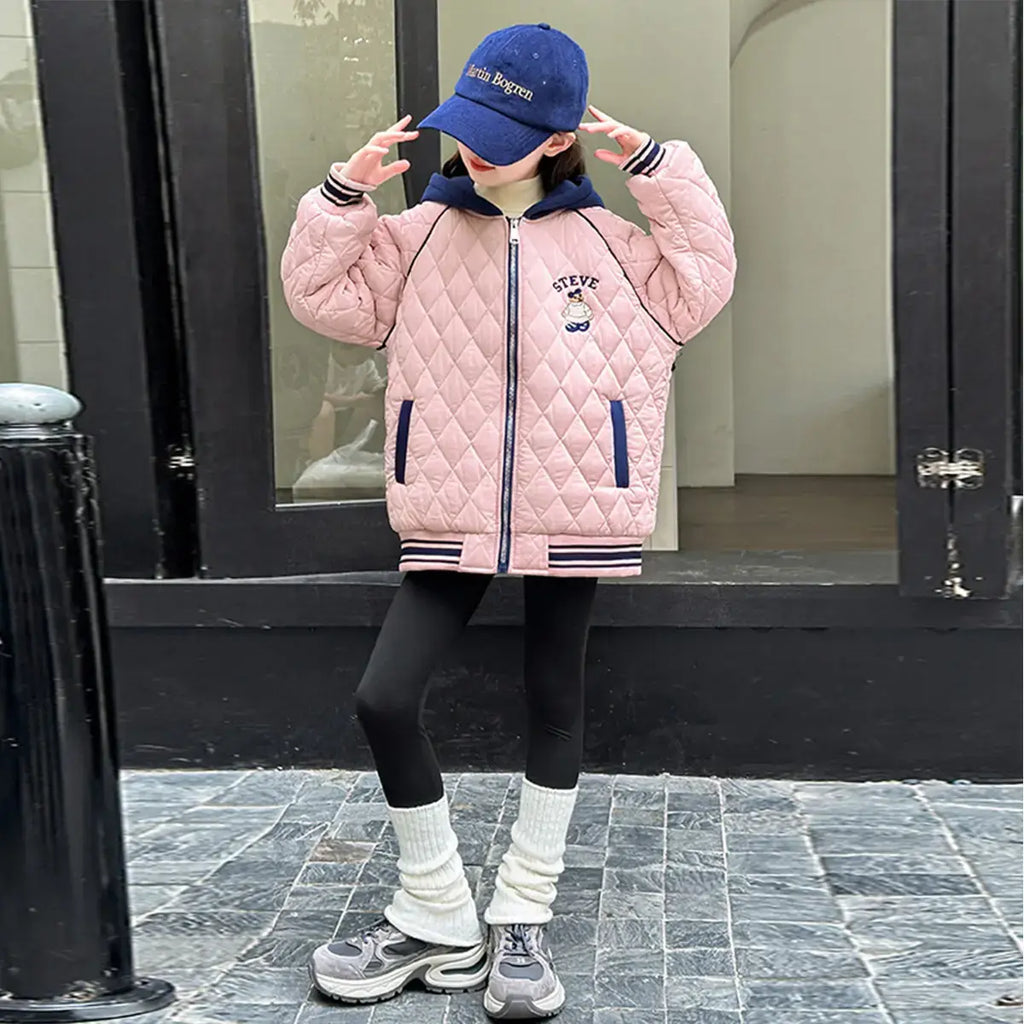 Girls Pink Quilted Hooded Zipper jacket Coats & Jackets Pink 5-6 Y