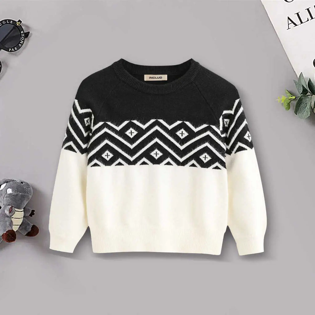 Boys Off White Sweater With Self-Design Retro Splicing Patterns Sweaters & Cardigans Off White 3-4 Y
