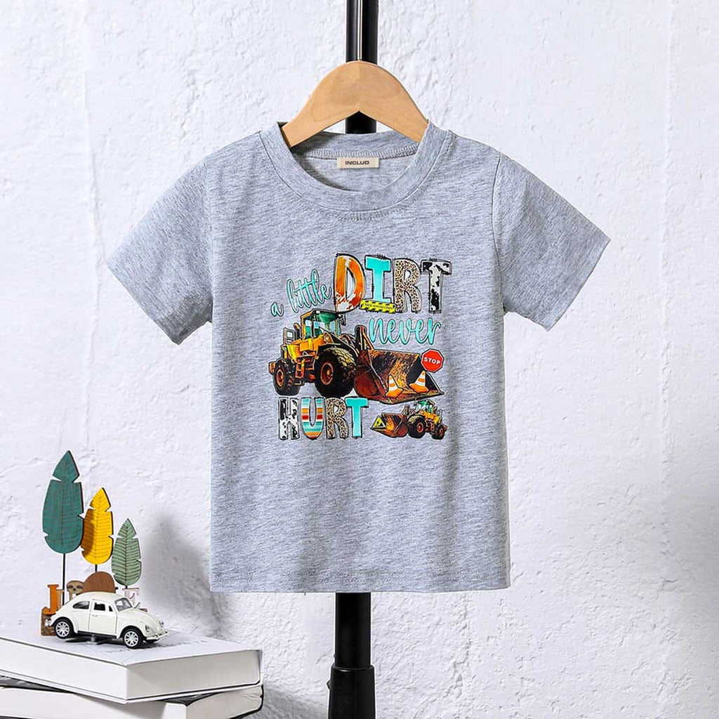 Boys Graphic Print Short Sleeves T-Shirt Tshirts Gray 4-5 Y 