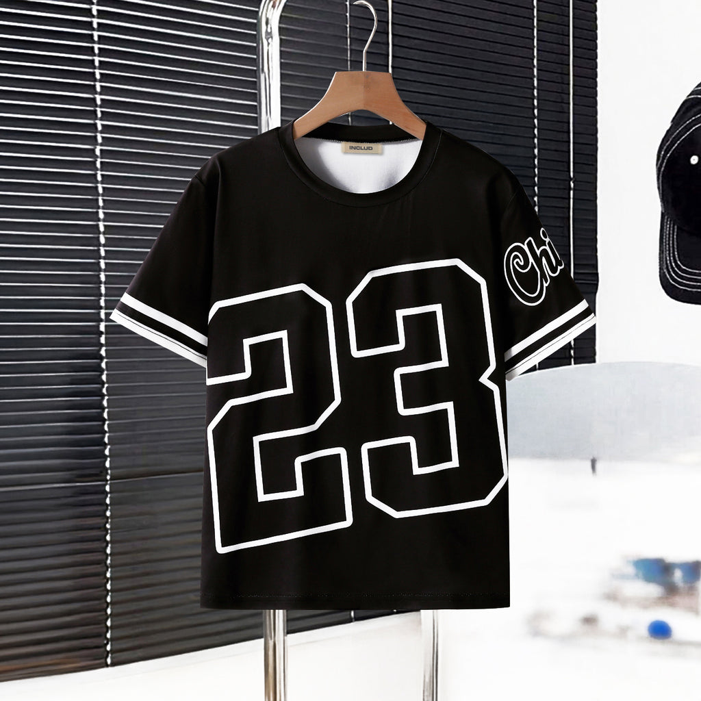 Boys Black Alphanumeric Printed Short Sleeves T-Shirt Tshirts Black 7-8 Y