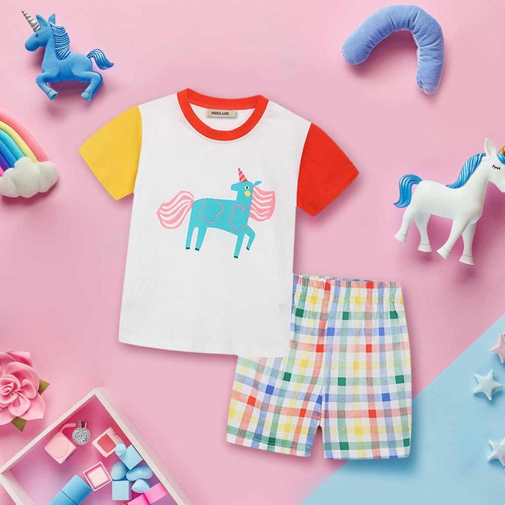 Boys Colorblocked T-Shirt With Checkered Shorts Set Sets White 1-2 Y 