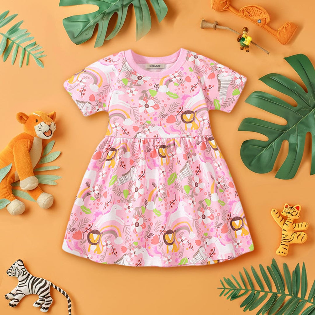 Girls Floral Print Short Sleeves Fit & Flare Casual Dress Casual Dresses Pink 1-2 Y 