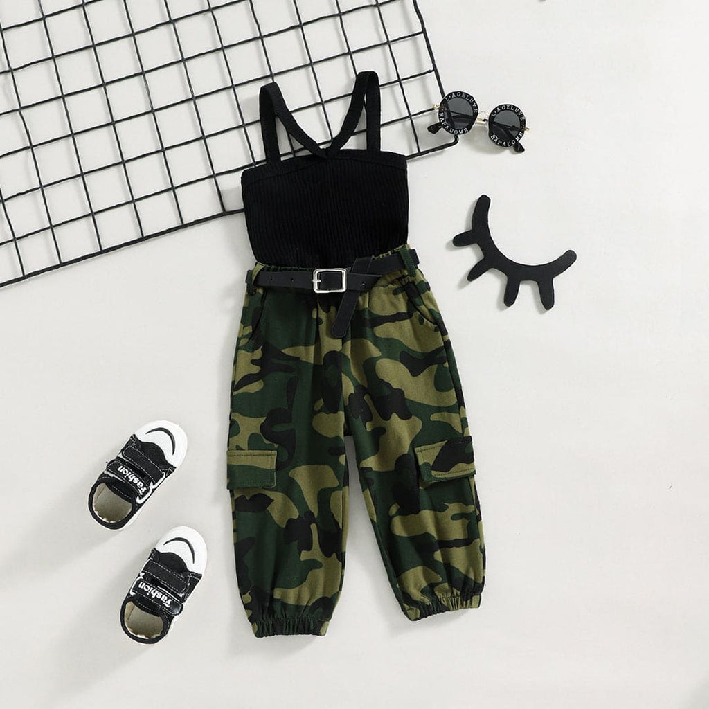 Girls Crop Top with Camouflage Cargos Set Sets Green 1-2 Y 