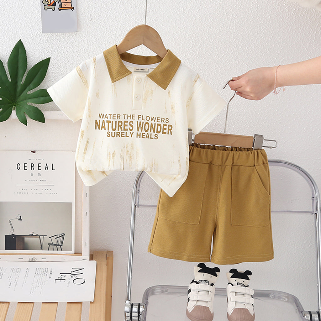 Boys Printed Contrast Collared Polo-T-Shirt With Yellow Shorts Set 2 pc. Sets Yellow 1-2 Y