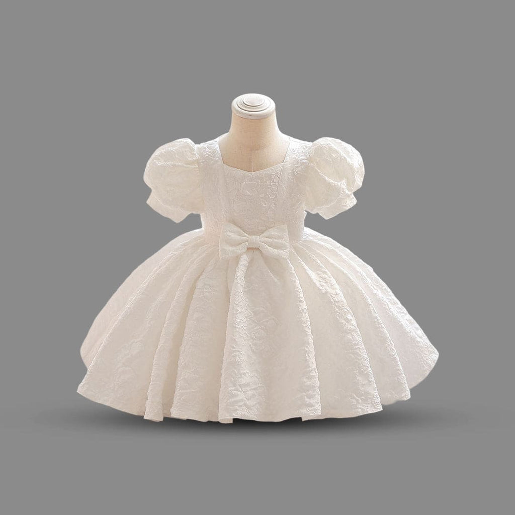Girls Puff Sleeve Texture Fit & Flare Party Dress Party Dresses White 1-2 Y