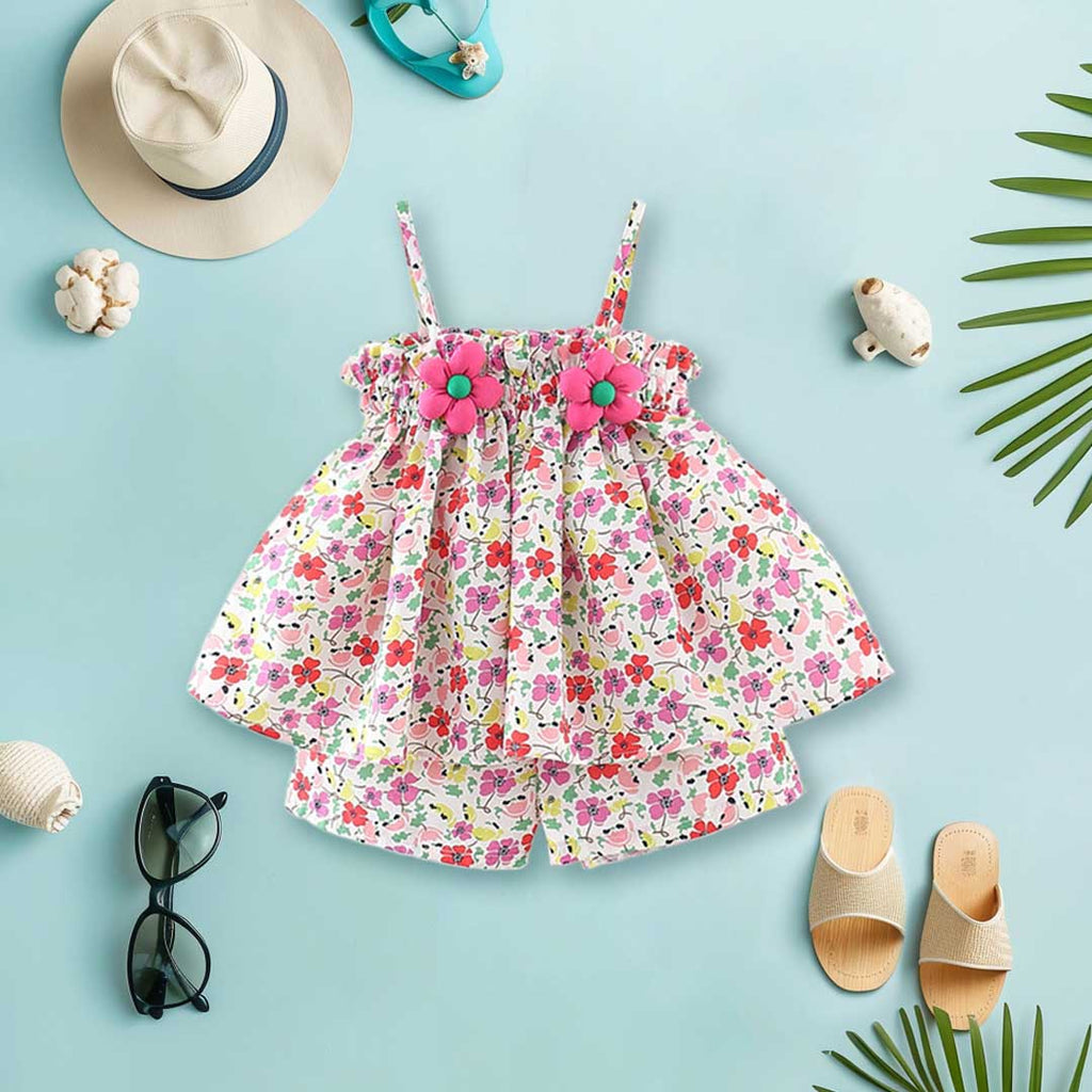 Girls Floral Printed Top With Floral Shorts Set 2 pc. Sets Red 1-2 Y 