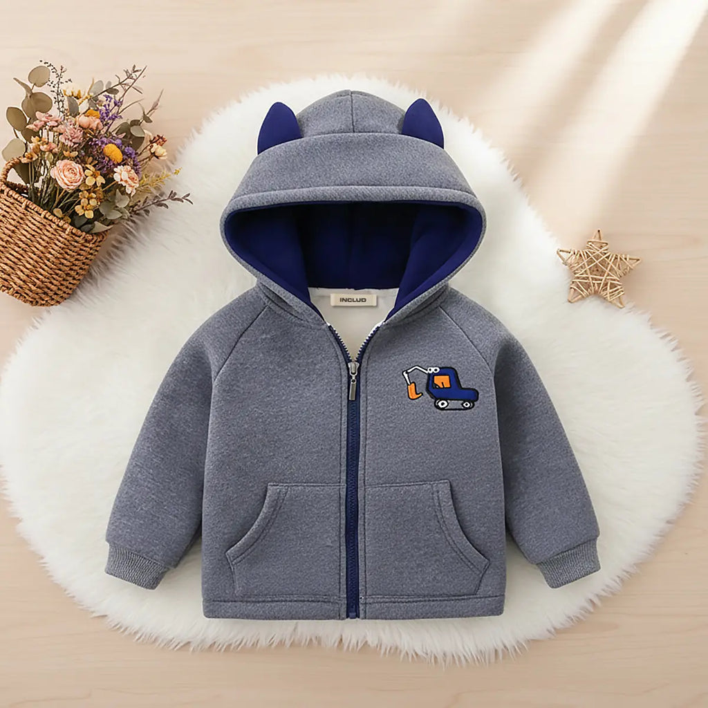 Boys Grey Crane Cartoon Embroidered Zip-up Hoodie Sweatshirts & Hoodies Grey 1-2 Y