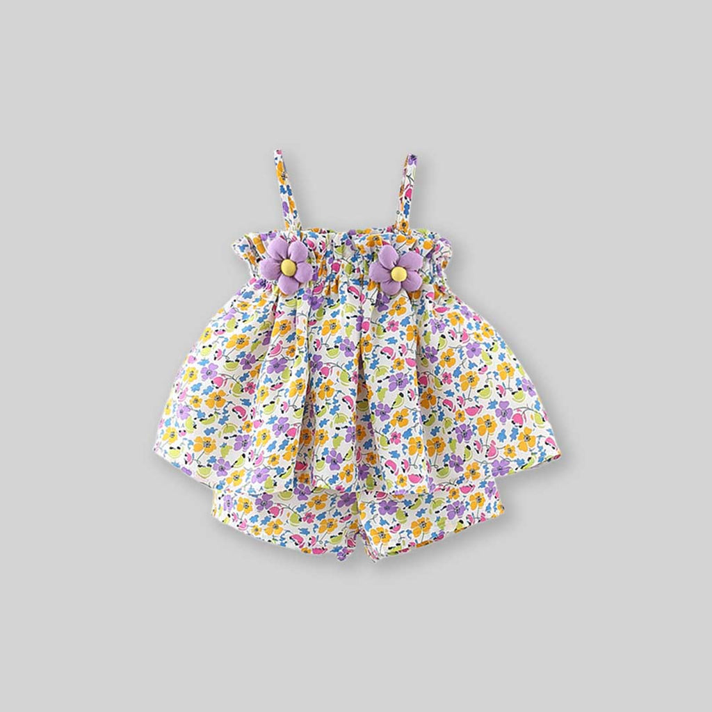 Girls Floral Printed Top With Floral Shorts Set 2 pc. Sets Purple 1-2 Y 