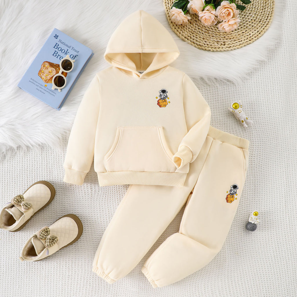 Girls Cream Space Printed Hooded Sweatshirt with Joggers Set Sets Cream 3-4 Y