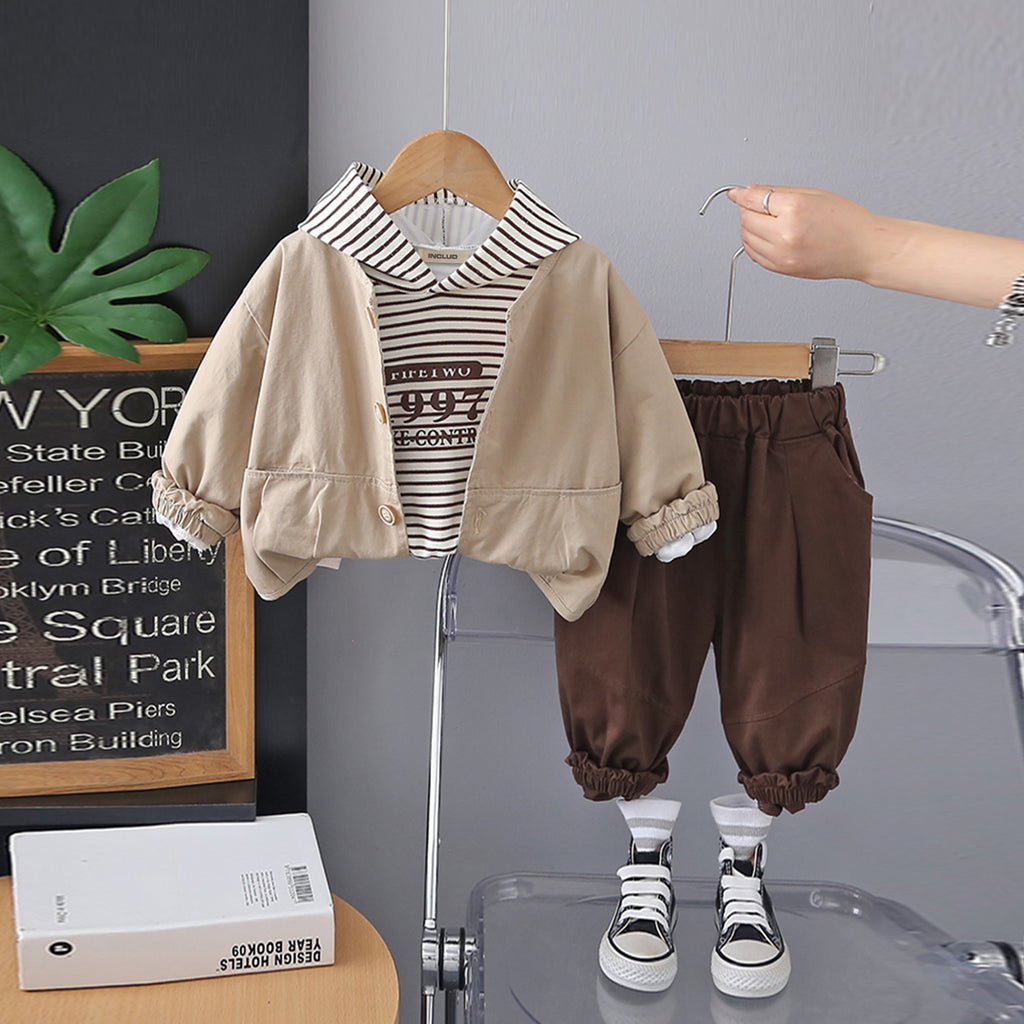 Boys Khaki Striped Sweatshirt with Windcheater & Trousers Set Sets Khaki 1-2 Y