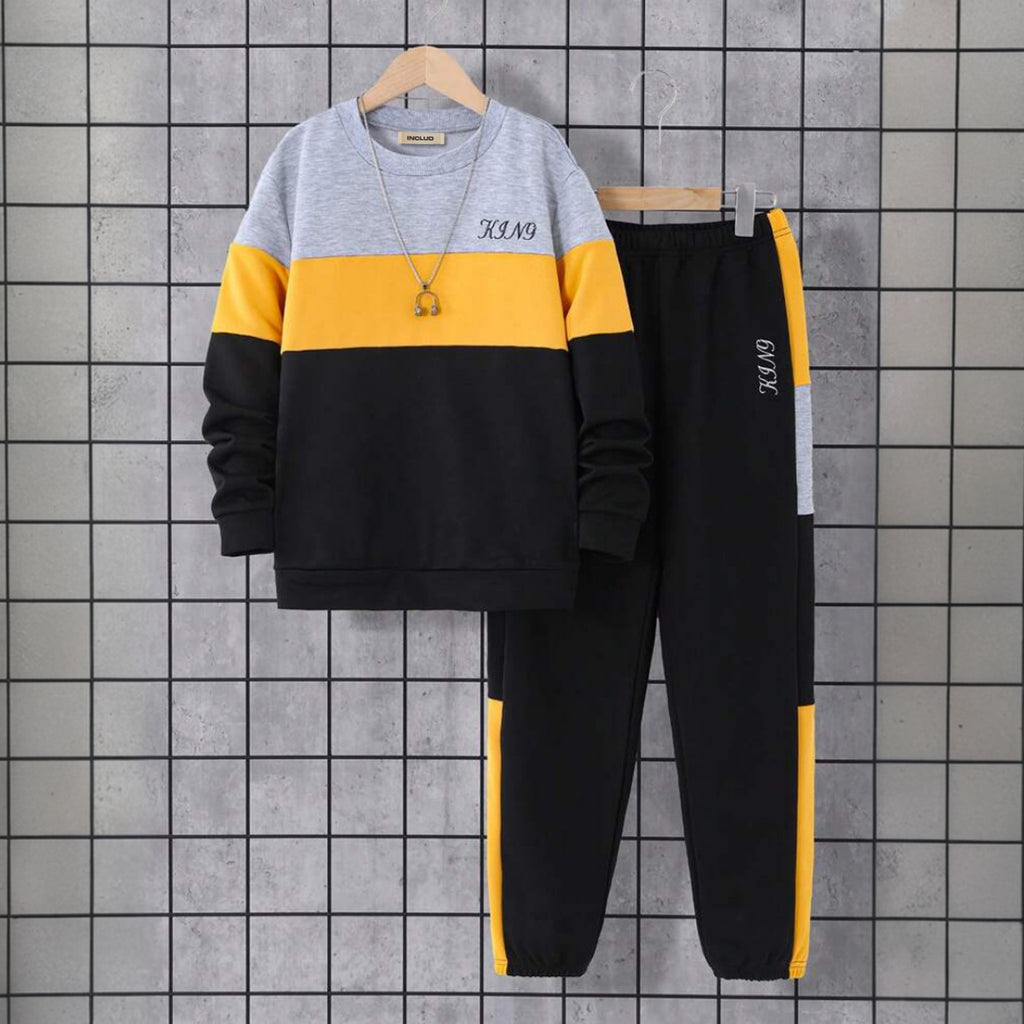 Boys Multicolor Color-blocked Sweatshirt With Joggers Winter Set 2 pc. Sets Multicolor 7-8 Y