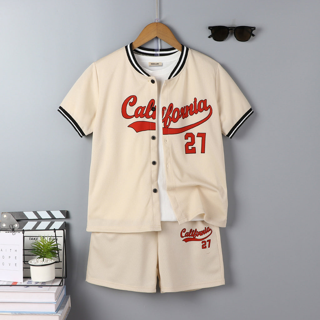Boys Apricot Typographic Printed Shirt With Shorts Set 2 pc. Sets