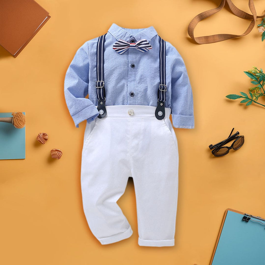 Boys Texture Shirt With Suspender Pants Set Sets Blue 1-2 Y 