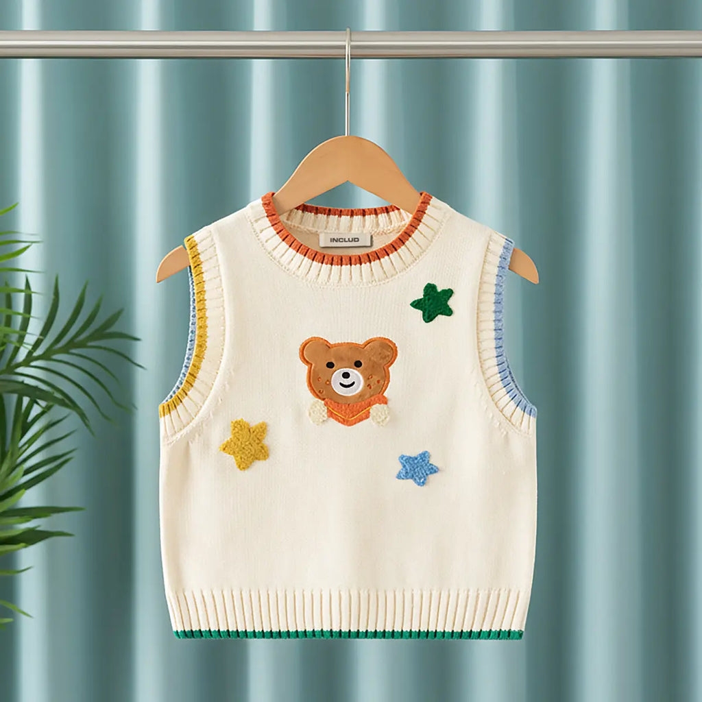 Girls Off White Bear Face Applique Sweater Vest Sweaters & Cardigans Off White 1-2 Y