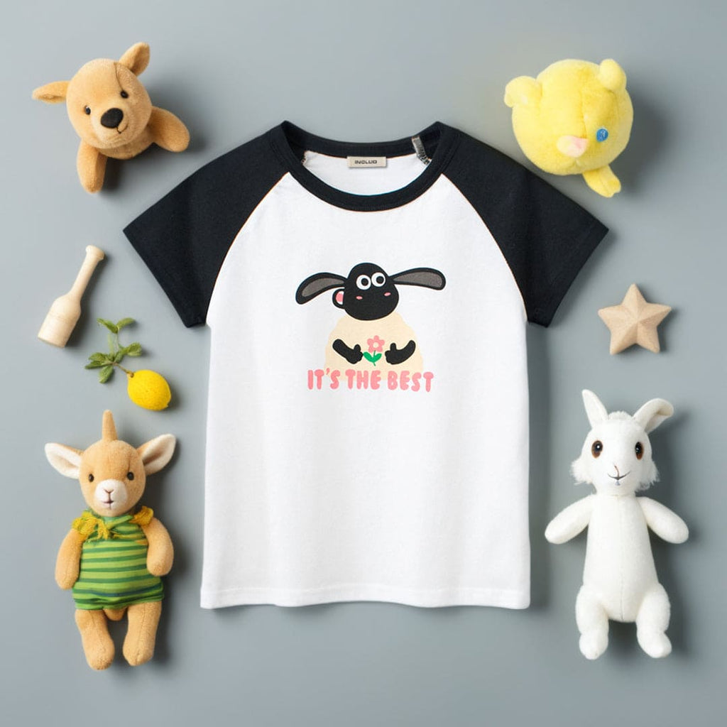 Girls Cartoon Print Raglan Sleeves T-Shirt Tshirts Beige 1-2 Y 