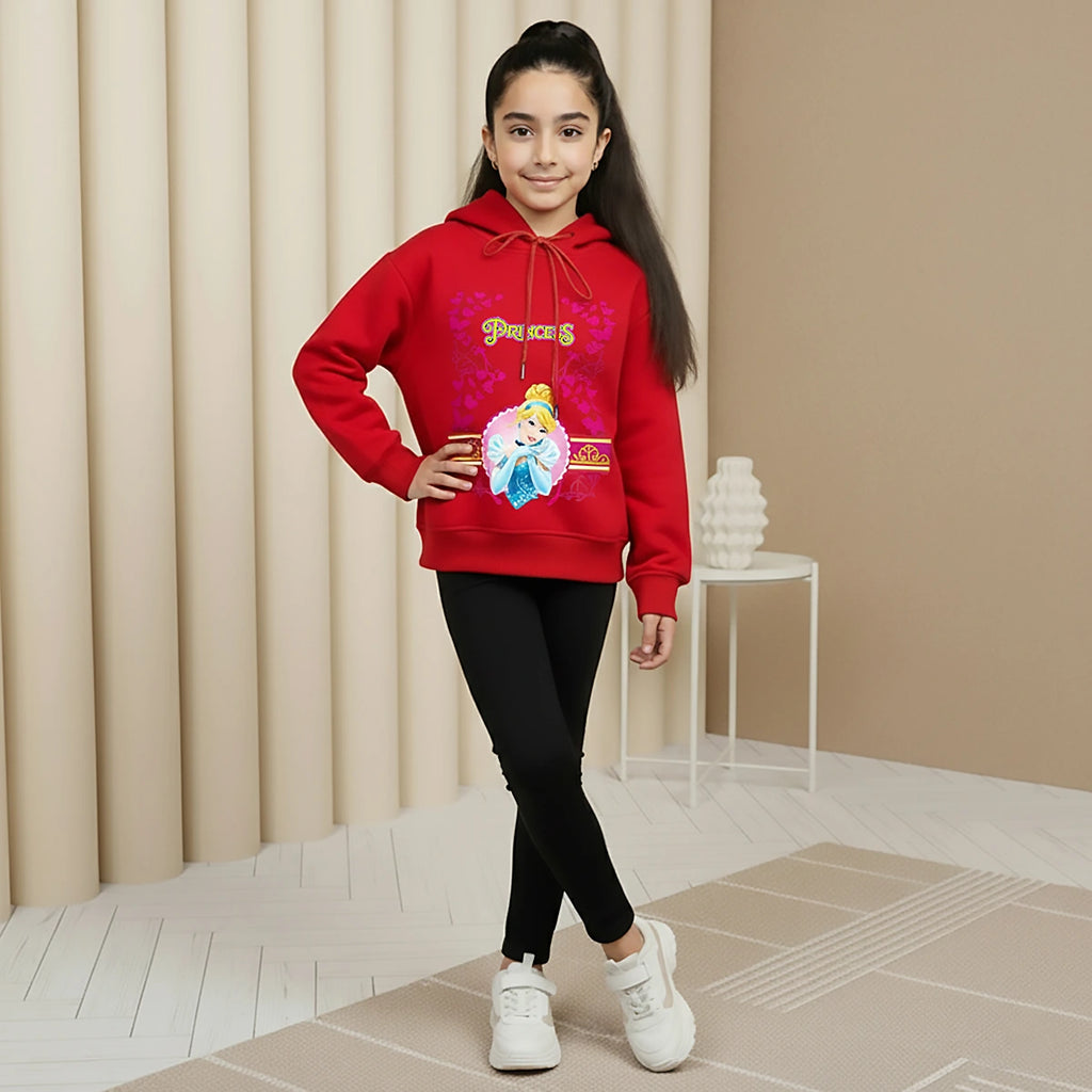 Girls Red Princess Graphics Hooded Sweatshirt Sweatshirts & Hoodies Red 1-2 Y
