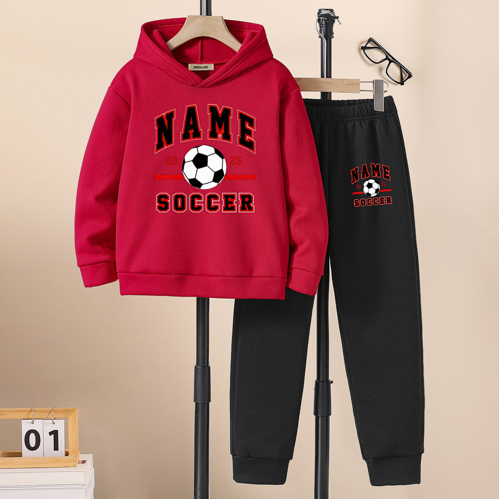 Boys Red Soccer Printed Sweatshirt with Joggers Set Sets Red 5-6 Y