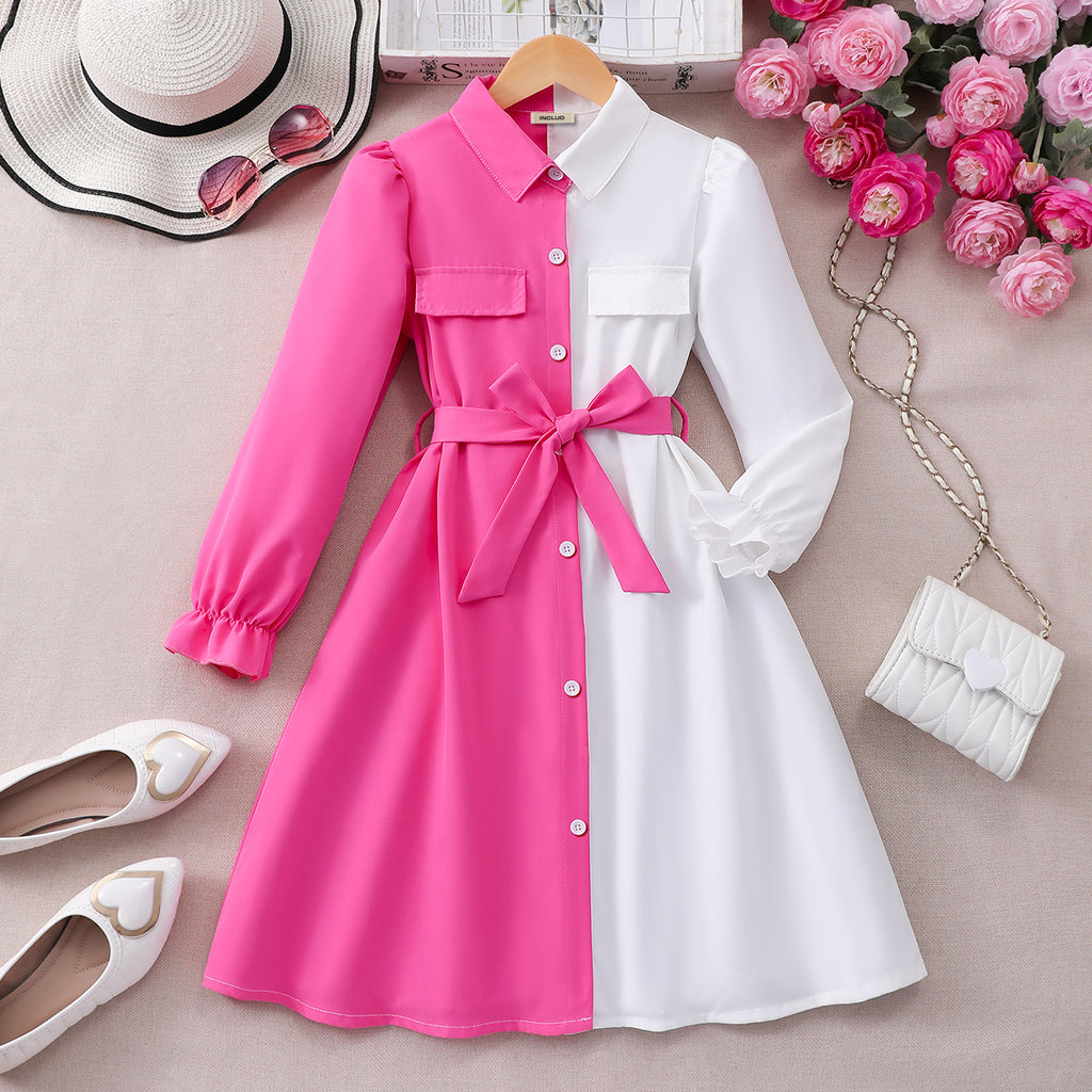 Girls Pink Solid Long Sleeves Shirt Dress Casual Dresses Pink 7-8 Y