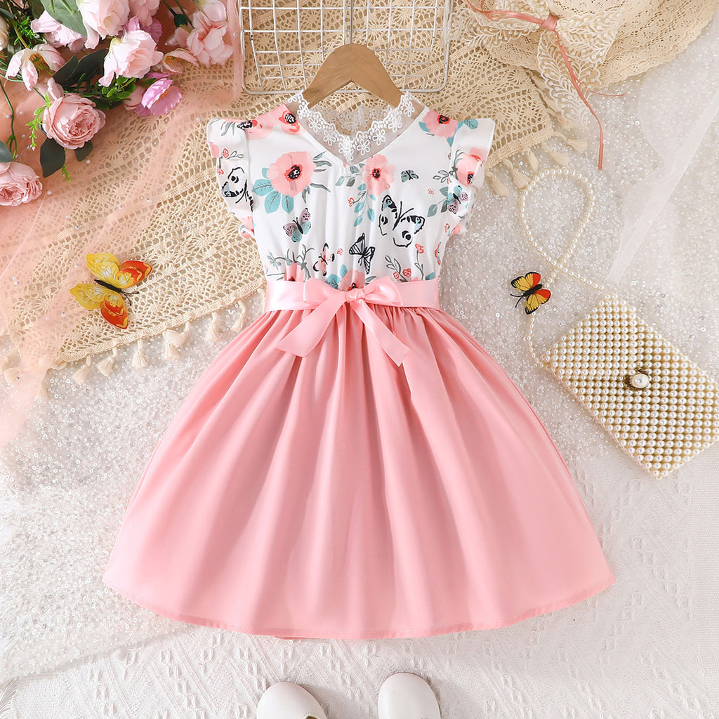 Girls Light Pink Butterfly Printed Fit & Flare Summer Casual Dress Casual Dresses Light Pink 3-4 Y