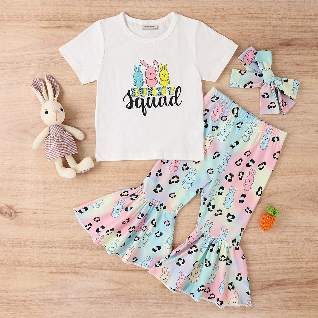 Girls Bunny Print T-Shirt With Pants & Headband 3 pc. Sets Green 1-2 Y 