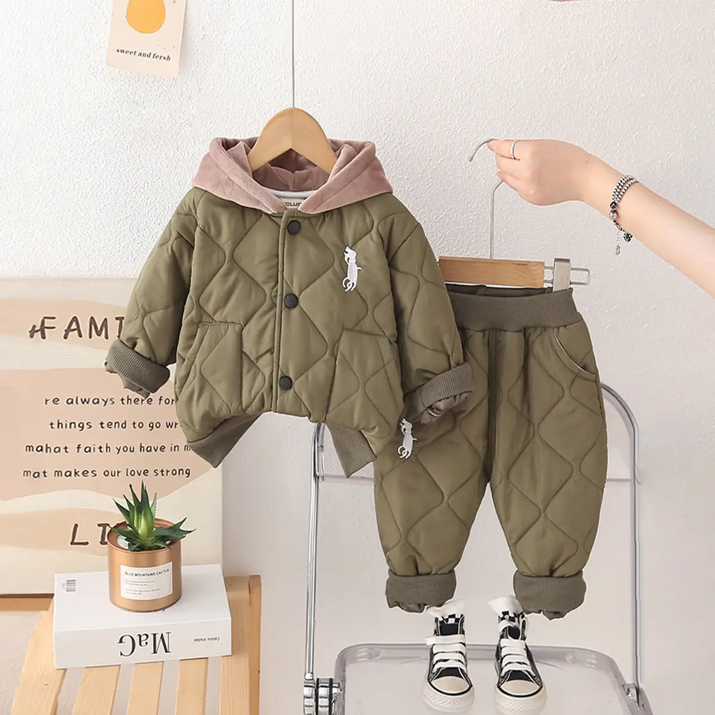 Boys Green Self-Design Jacket With Trouser Sets 2 pc. Sets Green 1-2 Y