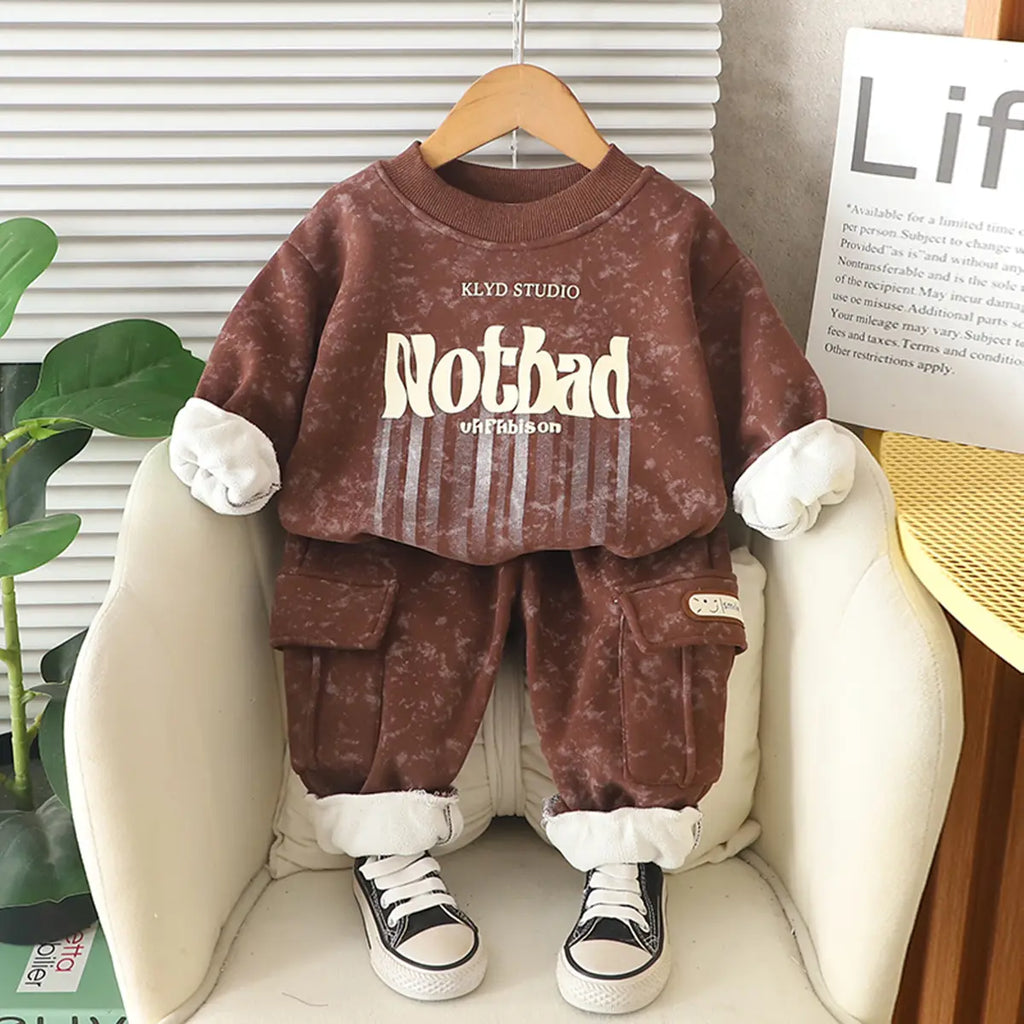 Boys Winter Long Sleeve Sweatshirt With Pants Set 2 pc. Sets Brown 1-2 Y