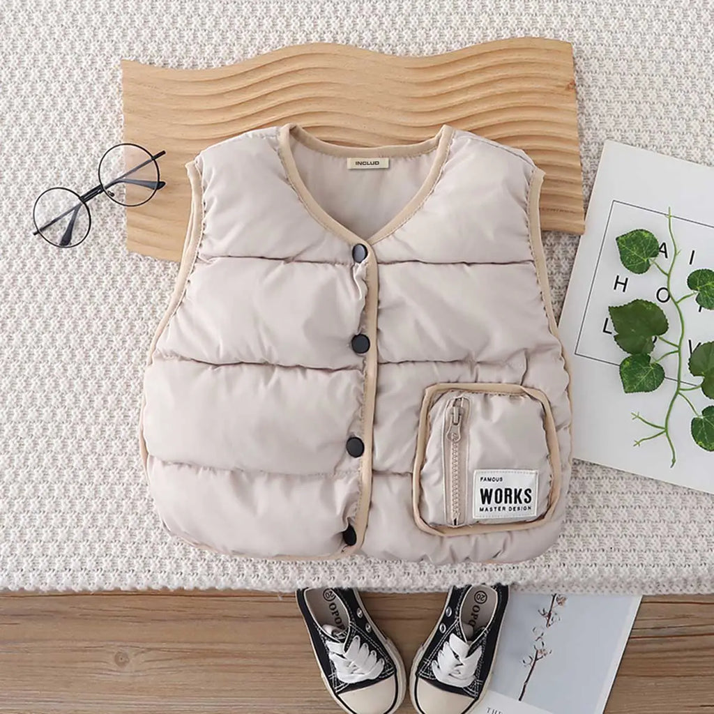 Boys Beige Sleeveless Puffer Jacket Coats & Jackets Beige 1-2 Y