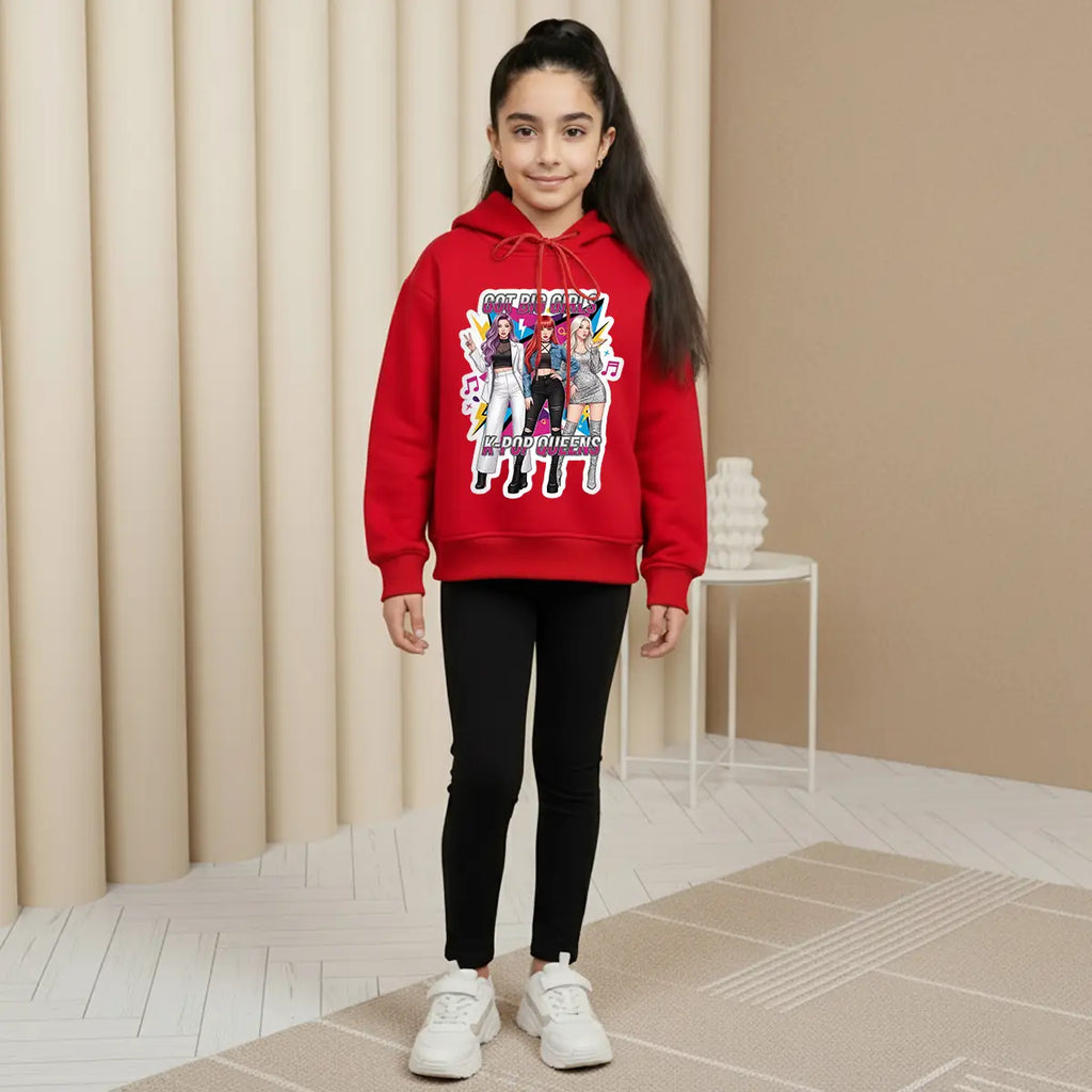 Girls Red K-Pop Queens Graphics Hoodie Sweatshirts & Hoodies Red 1-2 Y