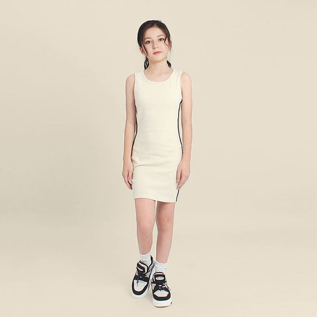 Girls Side Stripe Bodycon Dress Casual Dresses Apricot 6-7 Y 