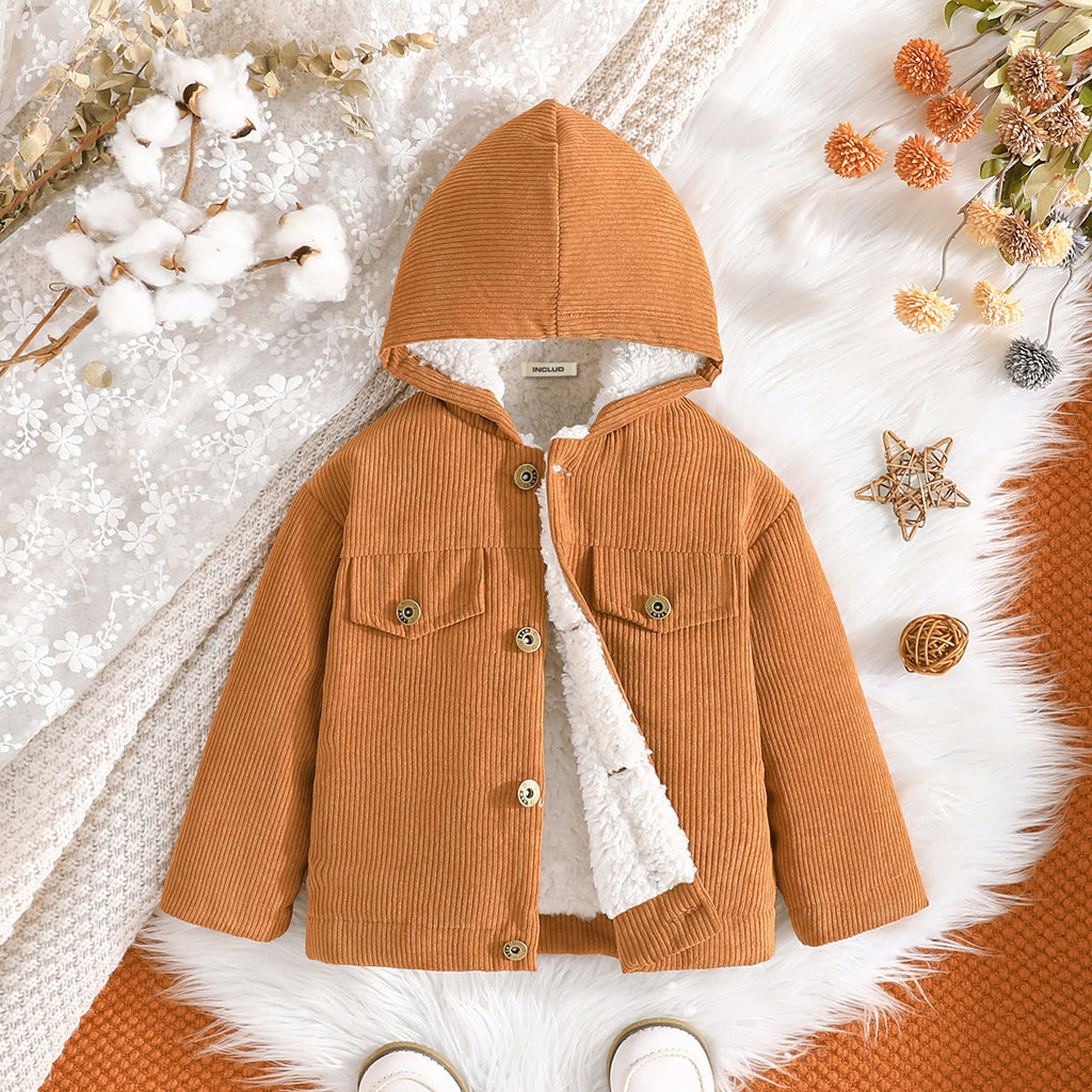 Girls Light Brown Corduroy with Polar Fleece Lining Hooded Jacket Coats & Jackets Light Brown 3-4 Y