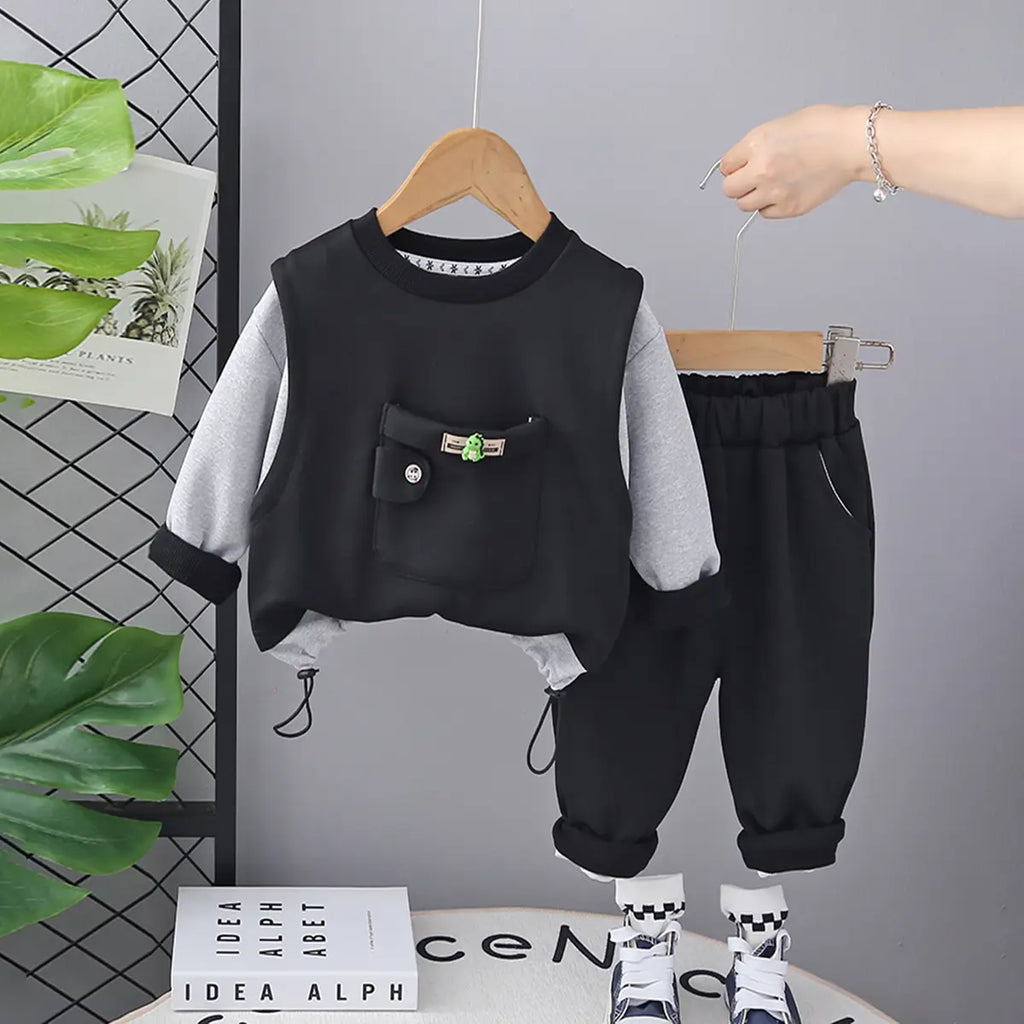 Boys Black Color-blocked Sweatshirt With Jogger Sets Sets Black 1-2 Y