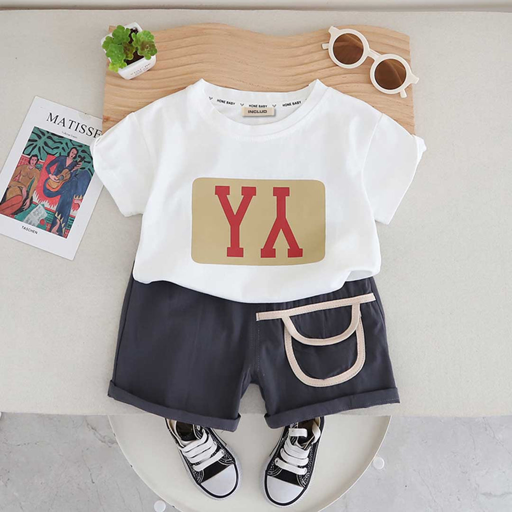 Boys Short Sleeve Graphic T-Shirt With Shorts Set 2 pc. Sets White 1-2 Y 
