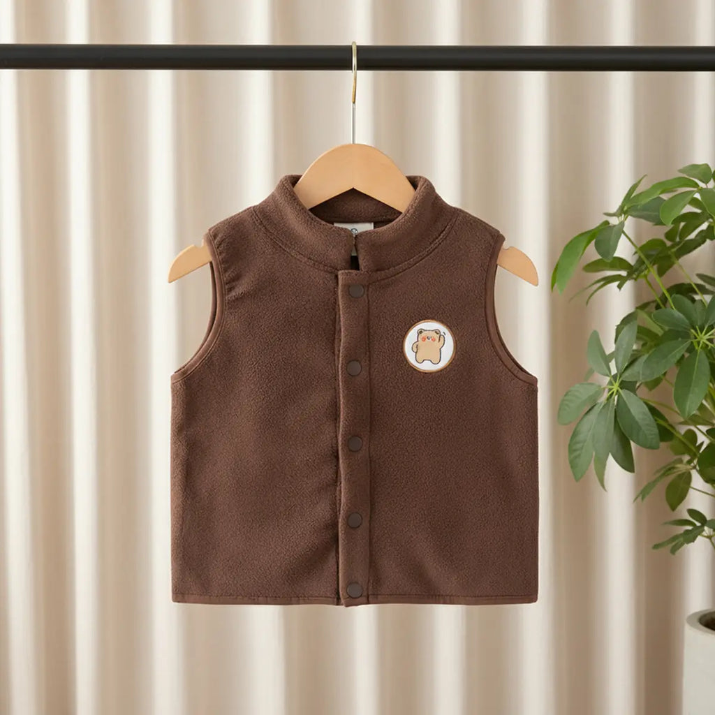 Boys Dark Brown Fleece Vest With Bear Patch Coats & Jackets Dark Brown 1-2 Y